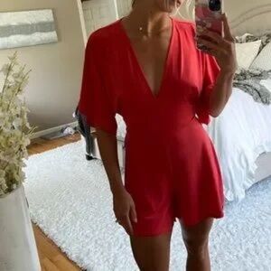 Express Red V-Neck Romper